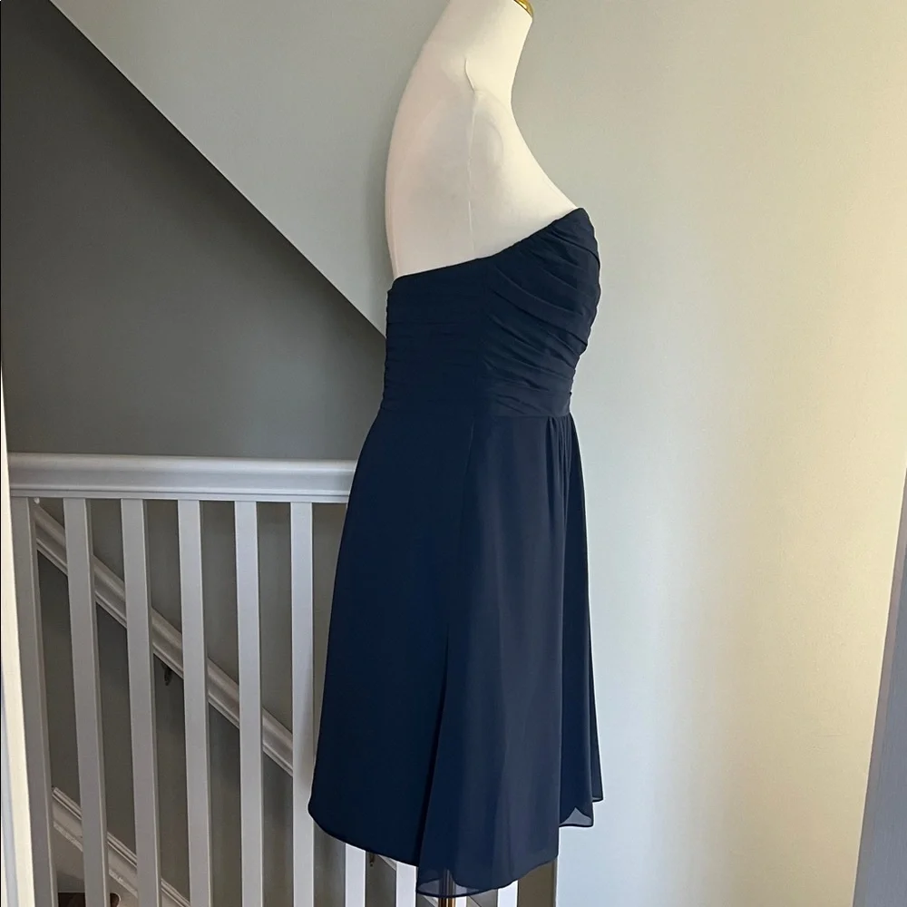 Classic Navy Strapless Chiffon Cocktail Dress - Picture 2 of 4